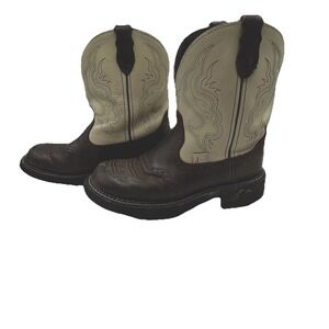 Justin Gypsy BC9002 Women's Size 7B Ivory & Brown Leather Cowgirl Riding *read